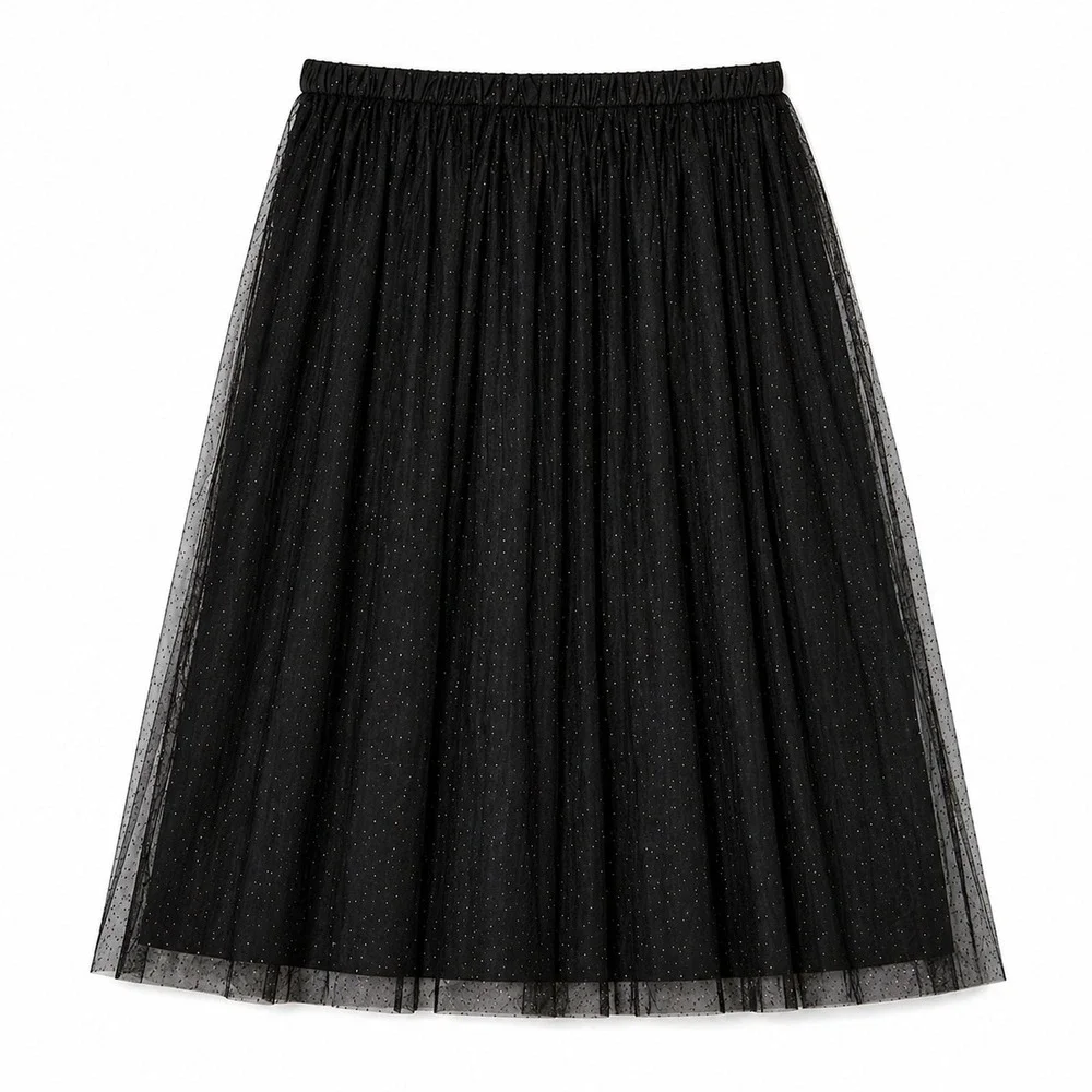 H&M‎ Black Tulle Midi Skirt XXL Elastic Waist Sheer Layer